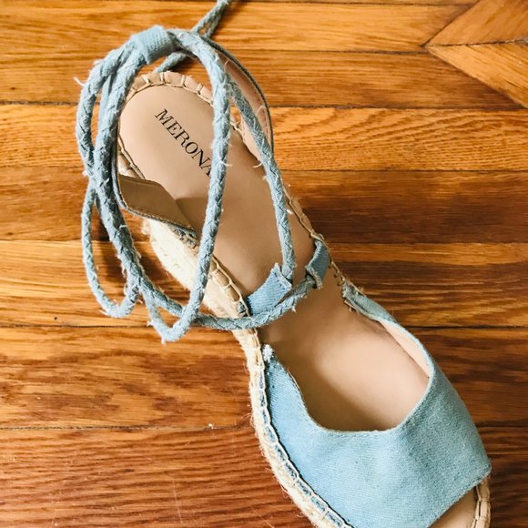 Merona Blue Lace Up Wedge Espadrille Sandals - Picture 6 of 6
